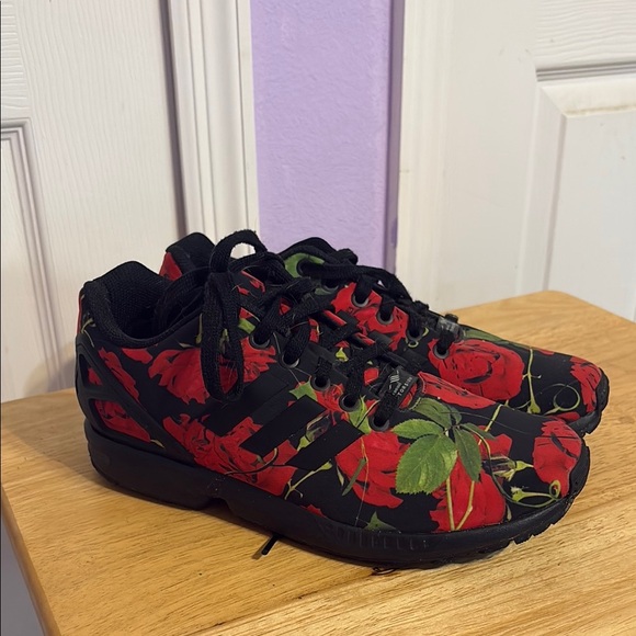 Adidas ZX Flux Floral Black and Red Sneakers - Picture 2 of 5